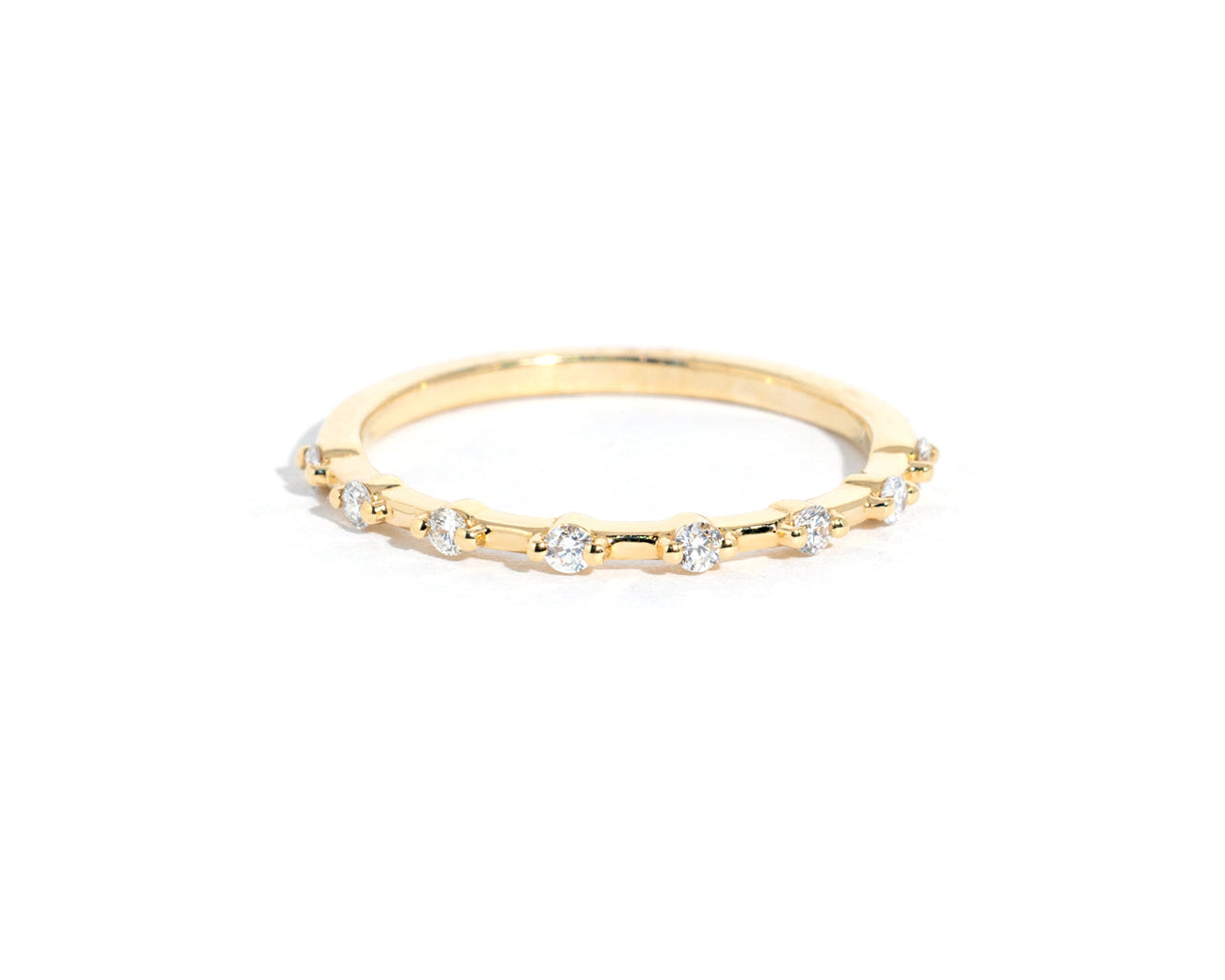 1.6mm Petite Daisy Diamond Band Rings Princess Bride Diamonds 3 14K Yellow Gold 