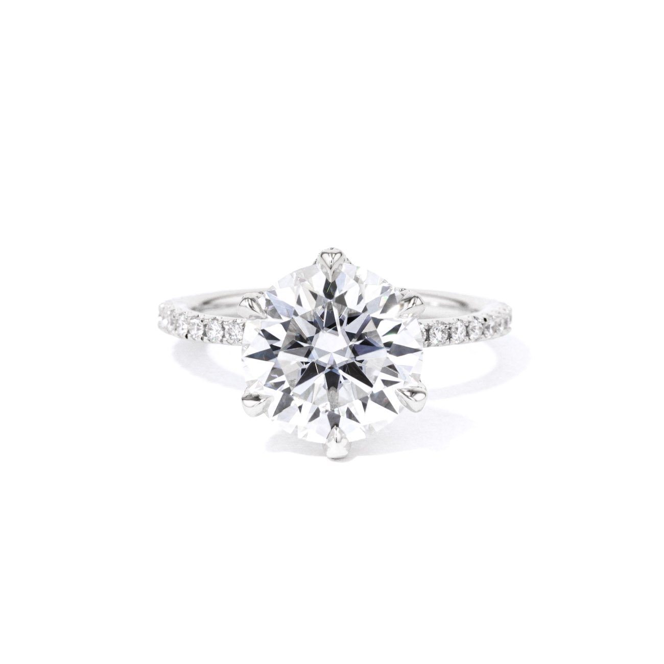 Round Solitaire Engagement Ring with Pave Diamonds in 14k White