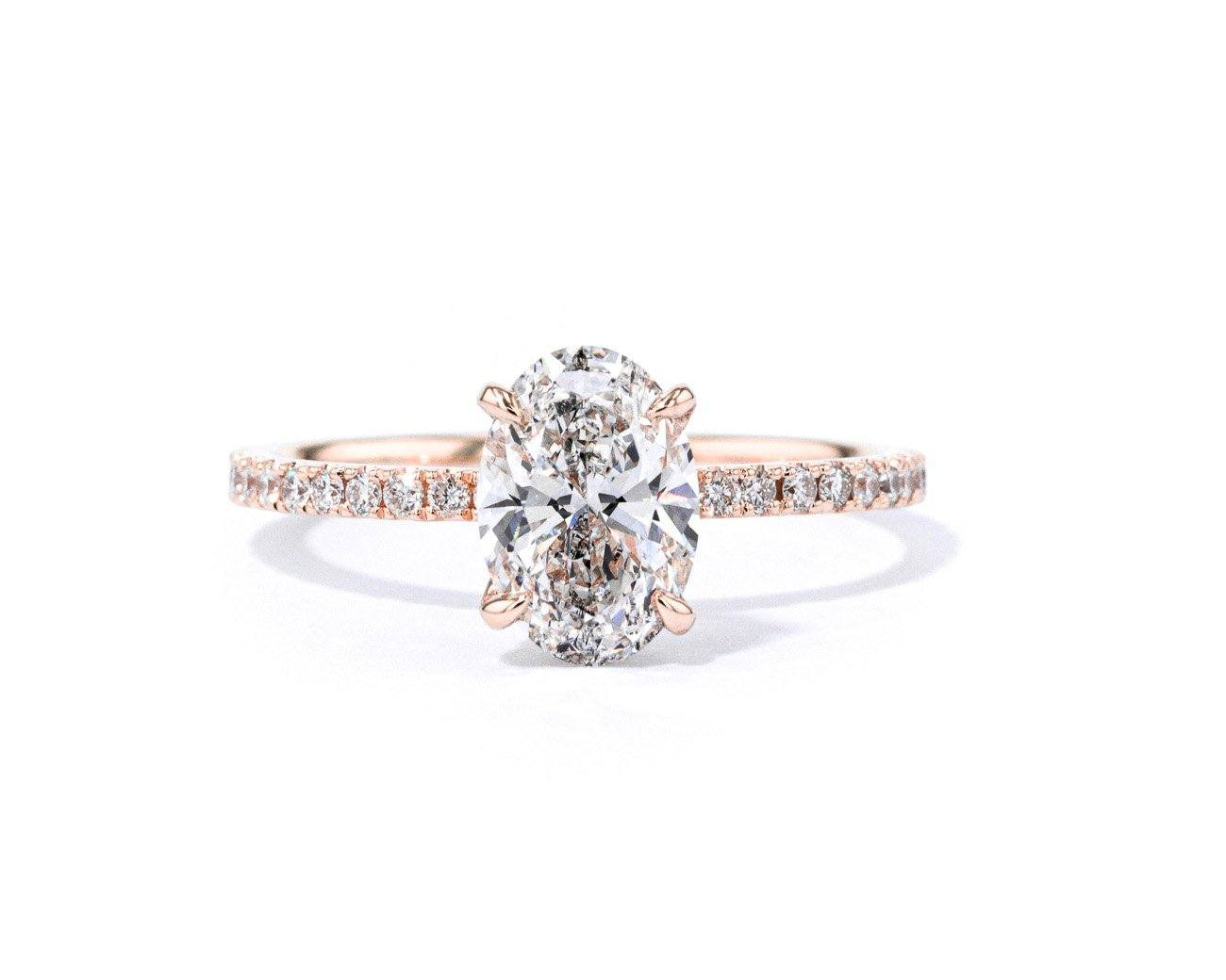 1.6mm Stephanie Oval Engagement Rings Princess Bride Diamonds 3 14K Rose Gold 