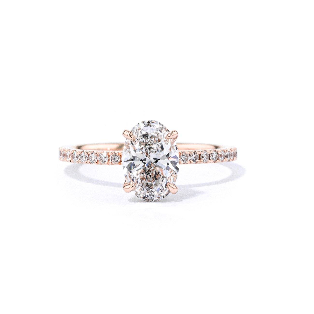 1.6mm Stephanie Oval Engagement Rings Princess Bride Diamonds 3 14K Rose Gold 