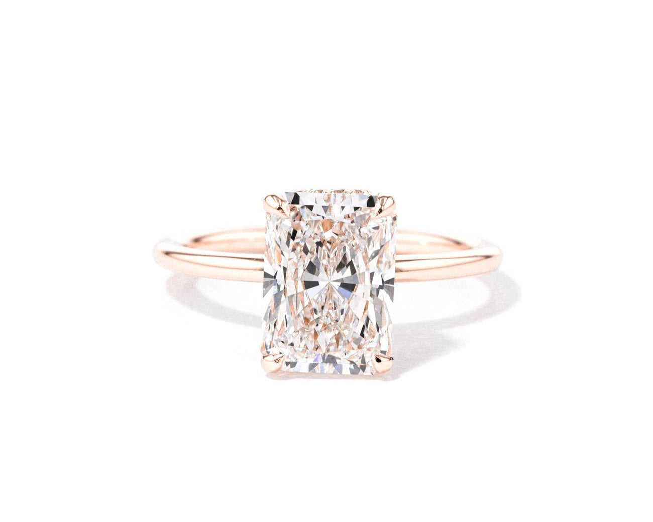 1.6mm Stephanie Radiant High Polish Engagement Rings Princess Bride Diamonds 3 14K Rose Gold 