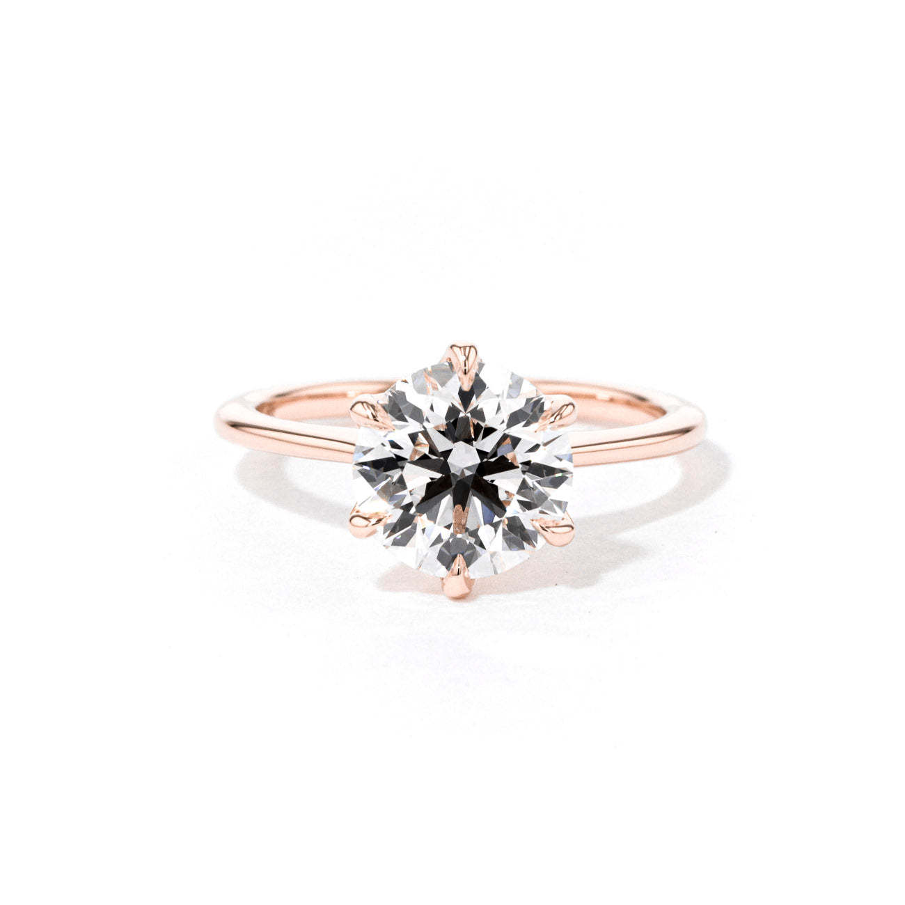 1.6mm Victoria Round High Polish Engagement Rings Princess Bride Diamonds 3 14K Rose Gold 
