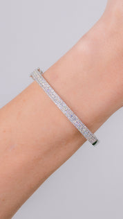 1.70ct 14k White Gold 3-Row Pavé Bangle Bracelets Princess Bride Diamonds 