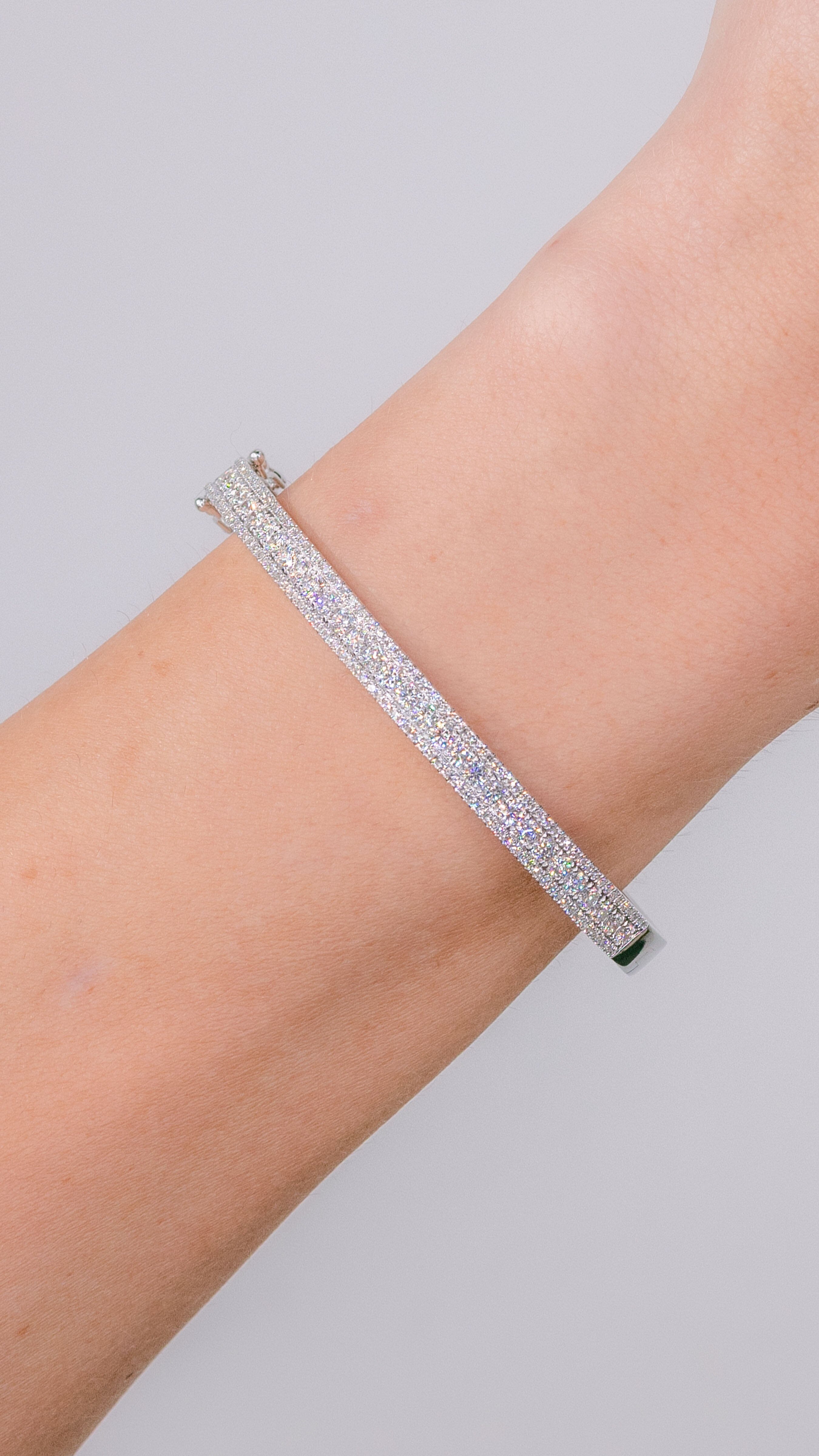 1.70ct 14k White Gold 3-Row Pavé Bangle Bracelets Princess Bride Diamonds 