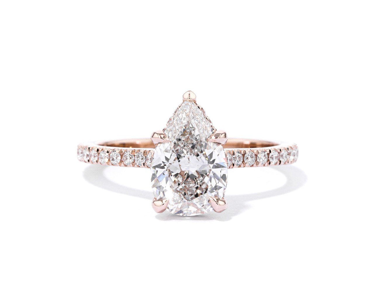 1.8mm Stella Pear Engagement Rings Princess Bride Diamonds 3 14K Rose Gold 