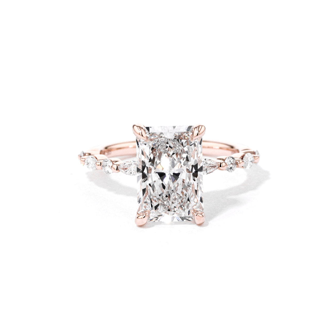 1.8mm Tori Radiant Engagement Rings Princess Bride Diamonds 3 14K Rose Gold 