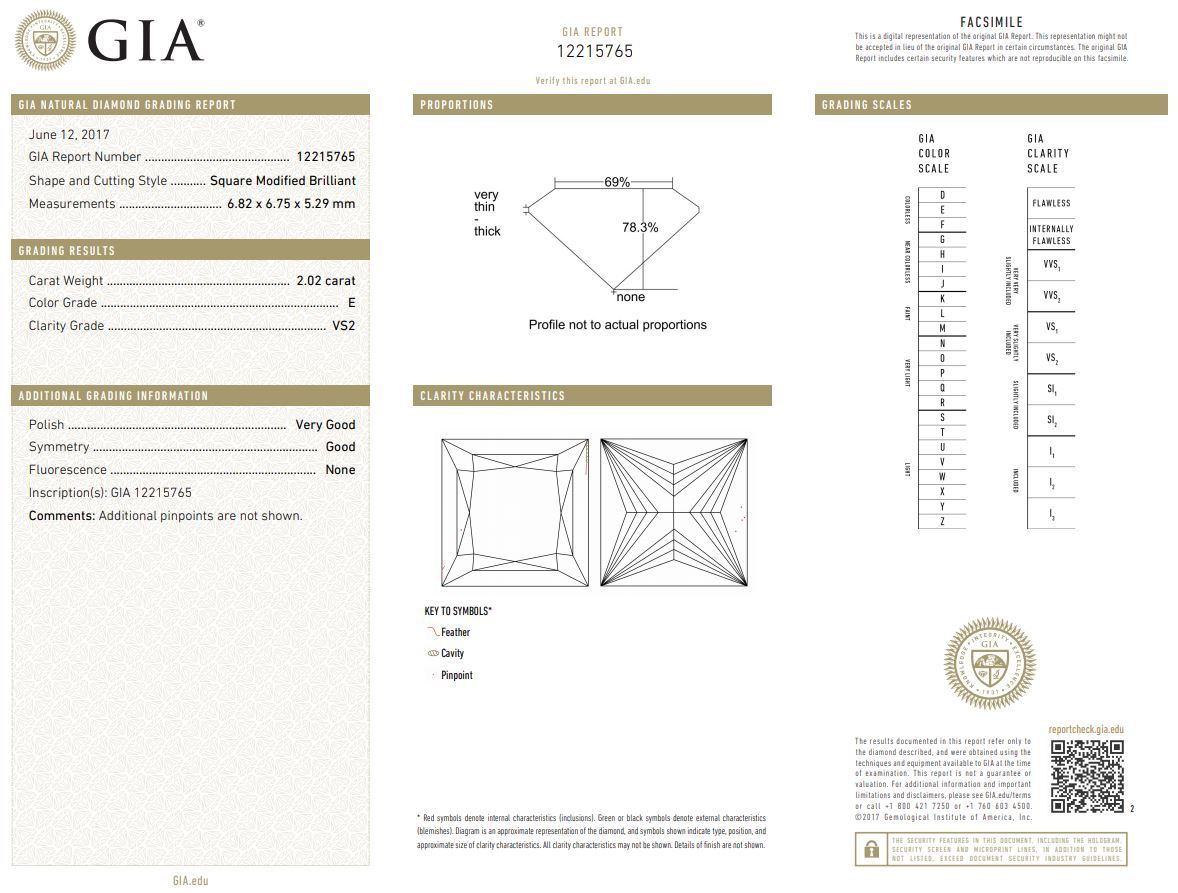 2.02 Carat E-VS2 Princess Cut Natural Diamond - GIA Loose Diamond Princess Bride Diamonds 