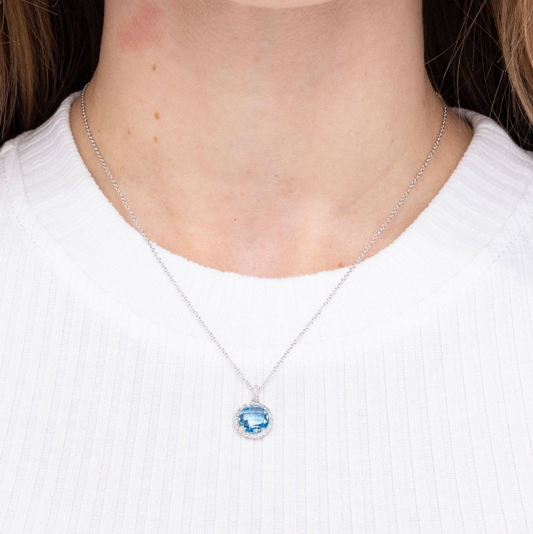 2.25ct Natural Blue Topaz Halo Necklace Necklaces Princess Bride Diamonds 