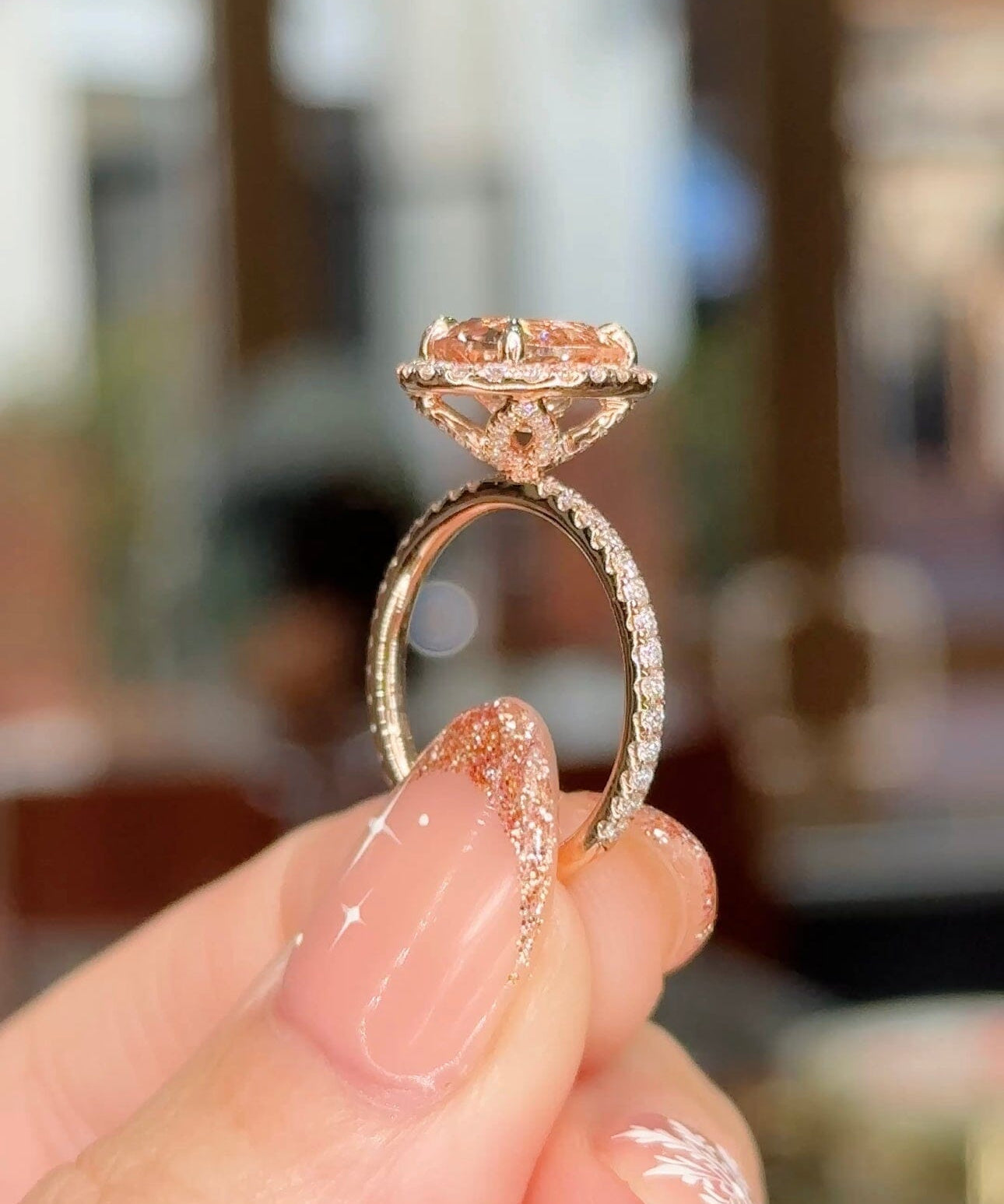 2.48ct Natural Peach Pink Oval Morganite Leilani Engagement Rings Princess Bride Diamonds 