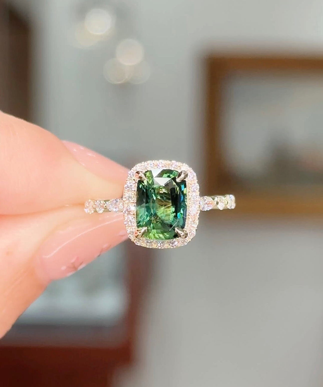 3.02ct Green Sapphire Emily Engagement Rings Princess Bride Diamonds 