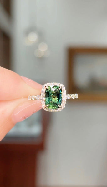 4ct Radiant Cut Green Sapphire Engagement Ring | SayaBling Jewelry