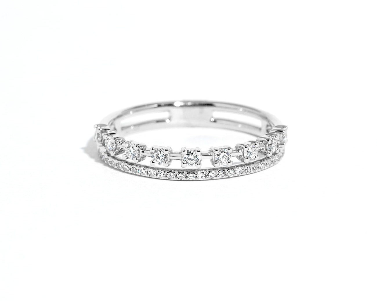 3.4mm Sparkler Band Ring Princess Bride Diamonds 3 14K White Gold 