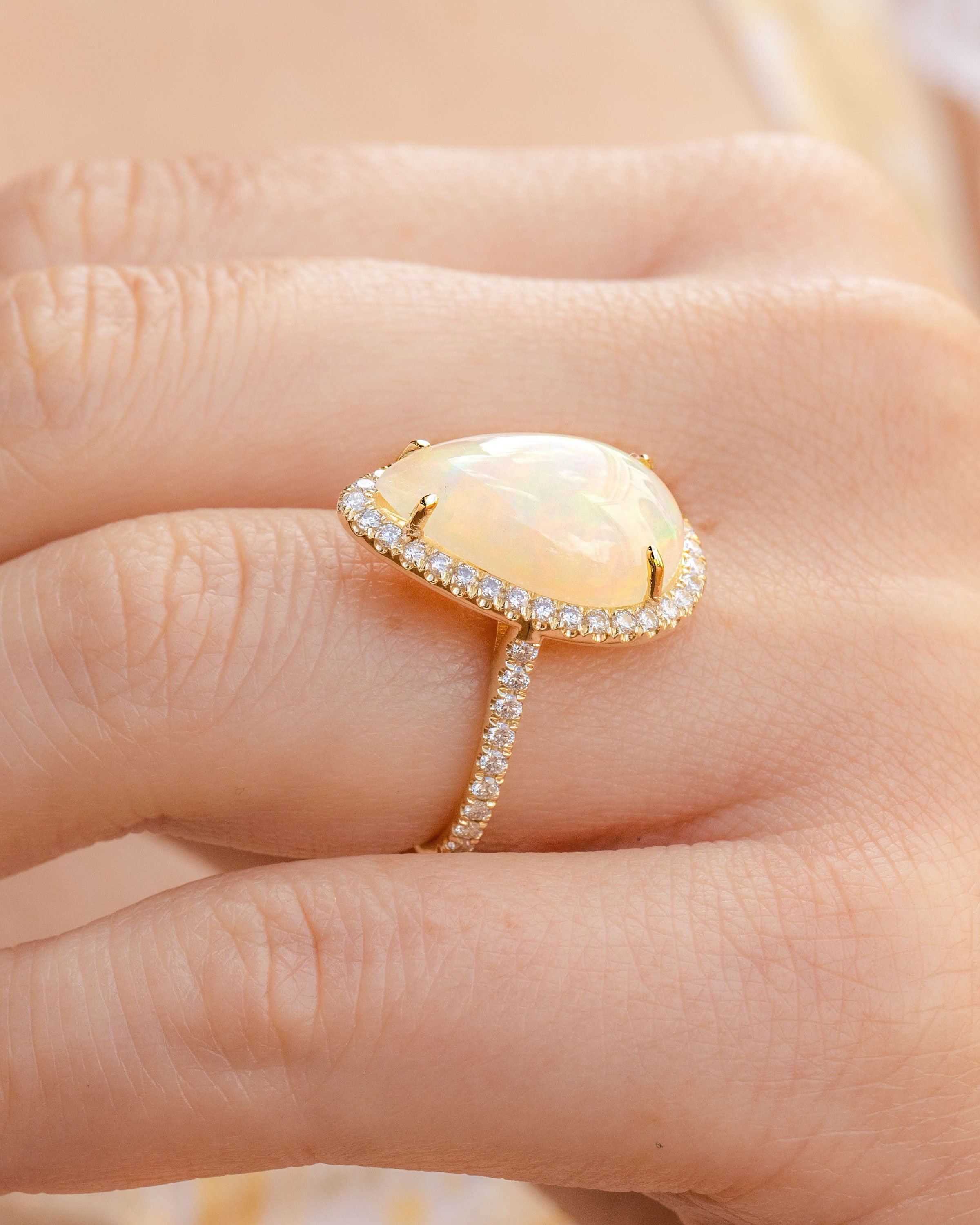 5.16ct Pear White Fire Opal Lynn Engagement Rings Princess Bride Diamonds 