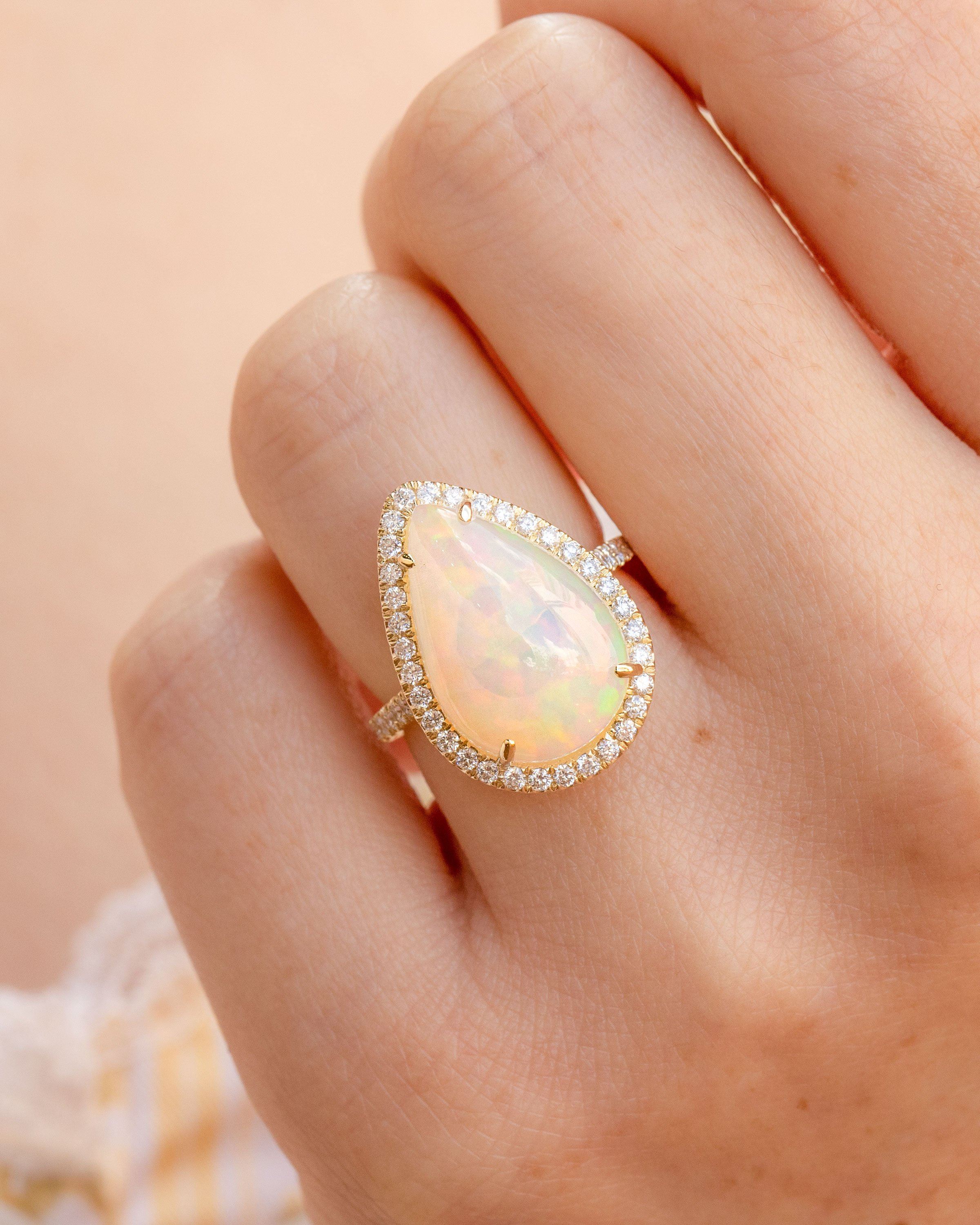 5.16ct Pear White Fire Opal Lynn Engagement Rings Princess Bride Diamonds 