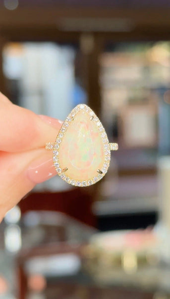 14kt gold and diamond Petite Triangle Double Band Opal ring | Luna Skye
