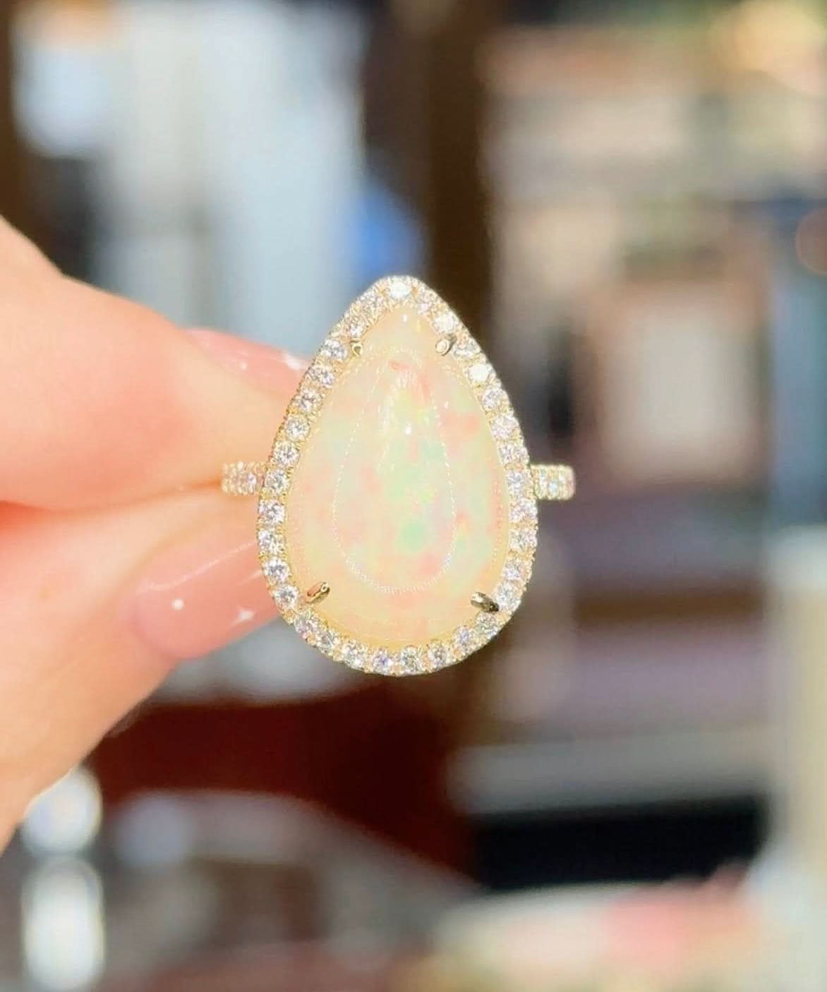 5.16ct Pear White Fire Opal Lynn - PBD Rings