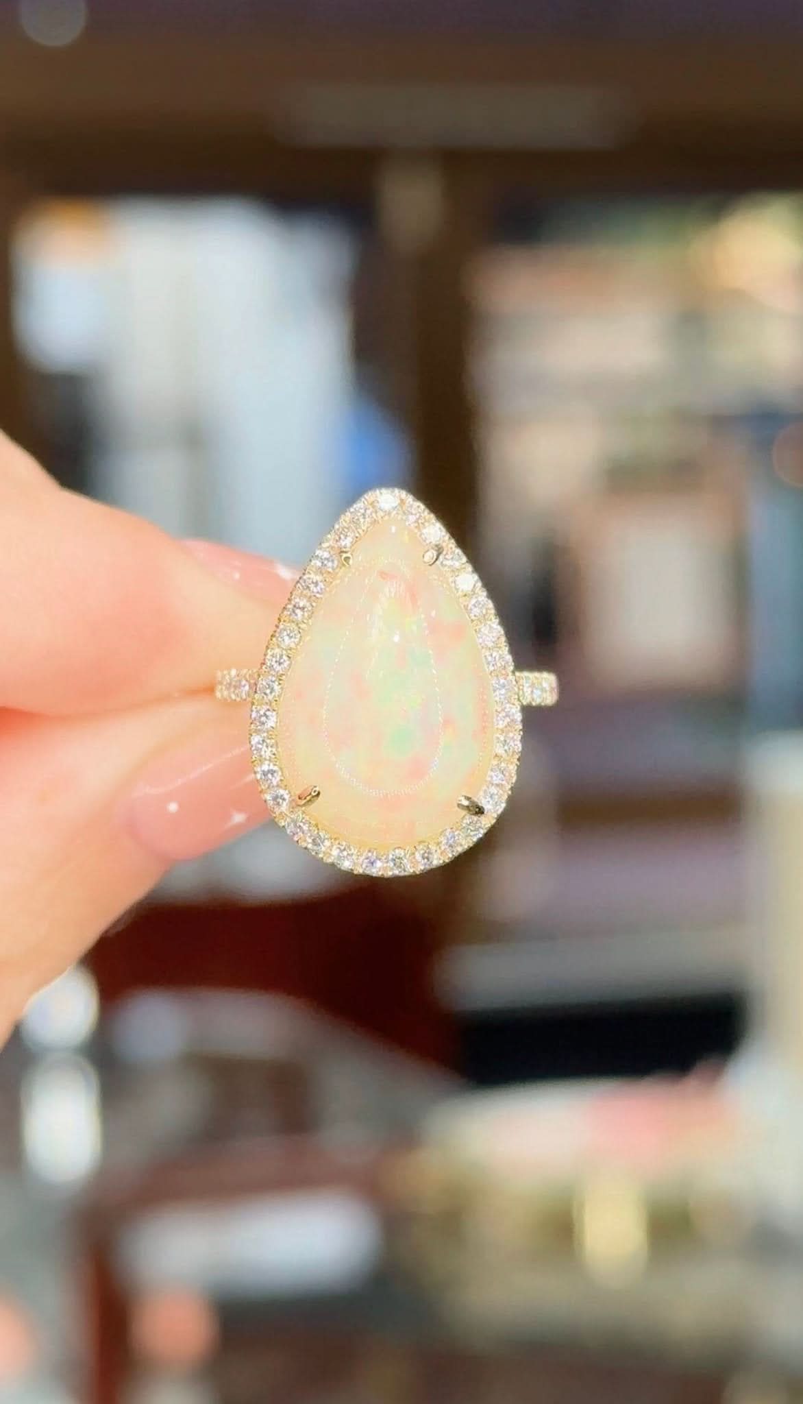 5.16ct Pear White Fire Opal Lynn - PBD Rings