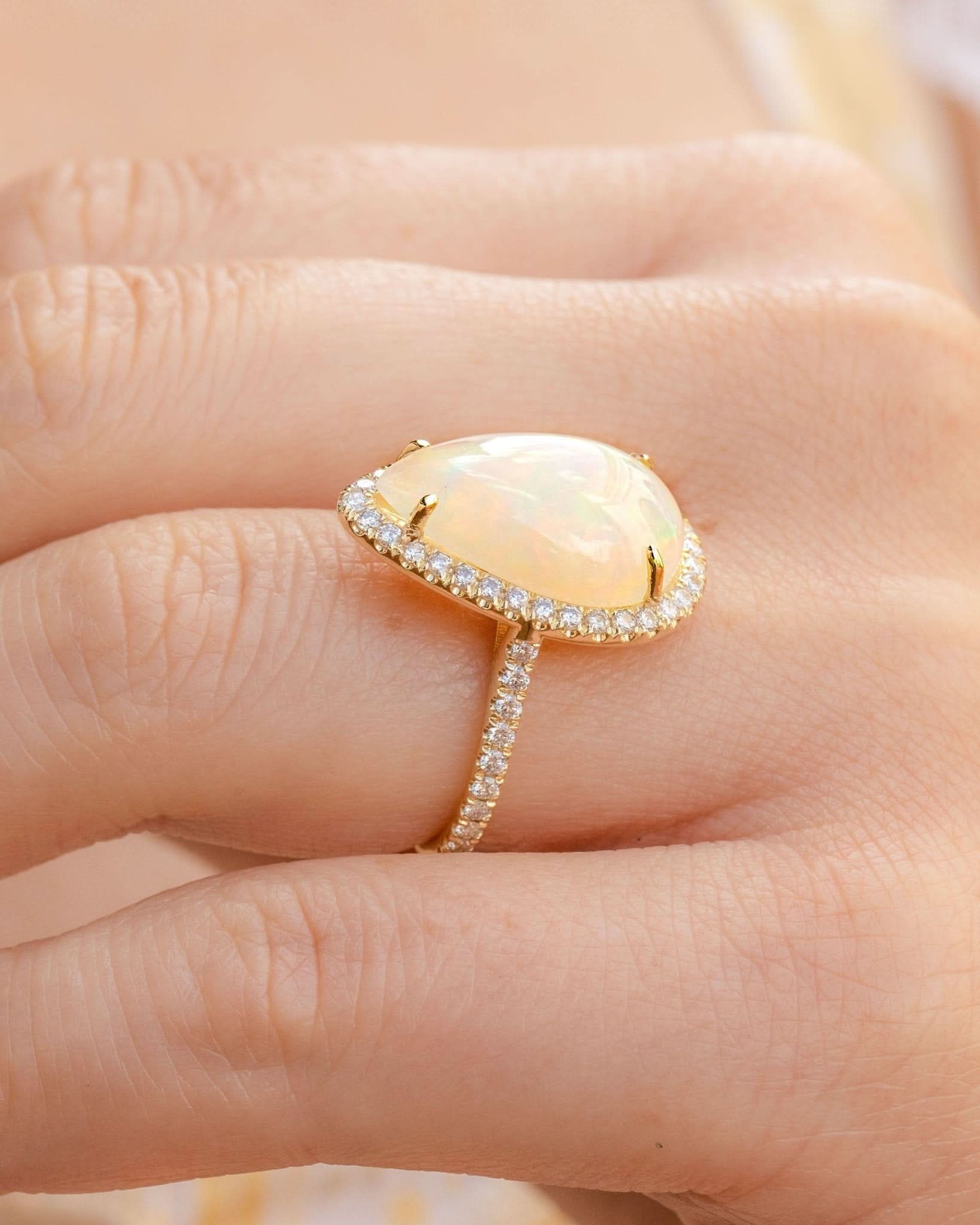 5.16ct Pear White Fire Opal Lynn - PBD Rings