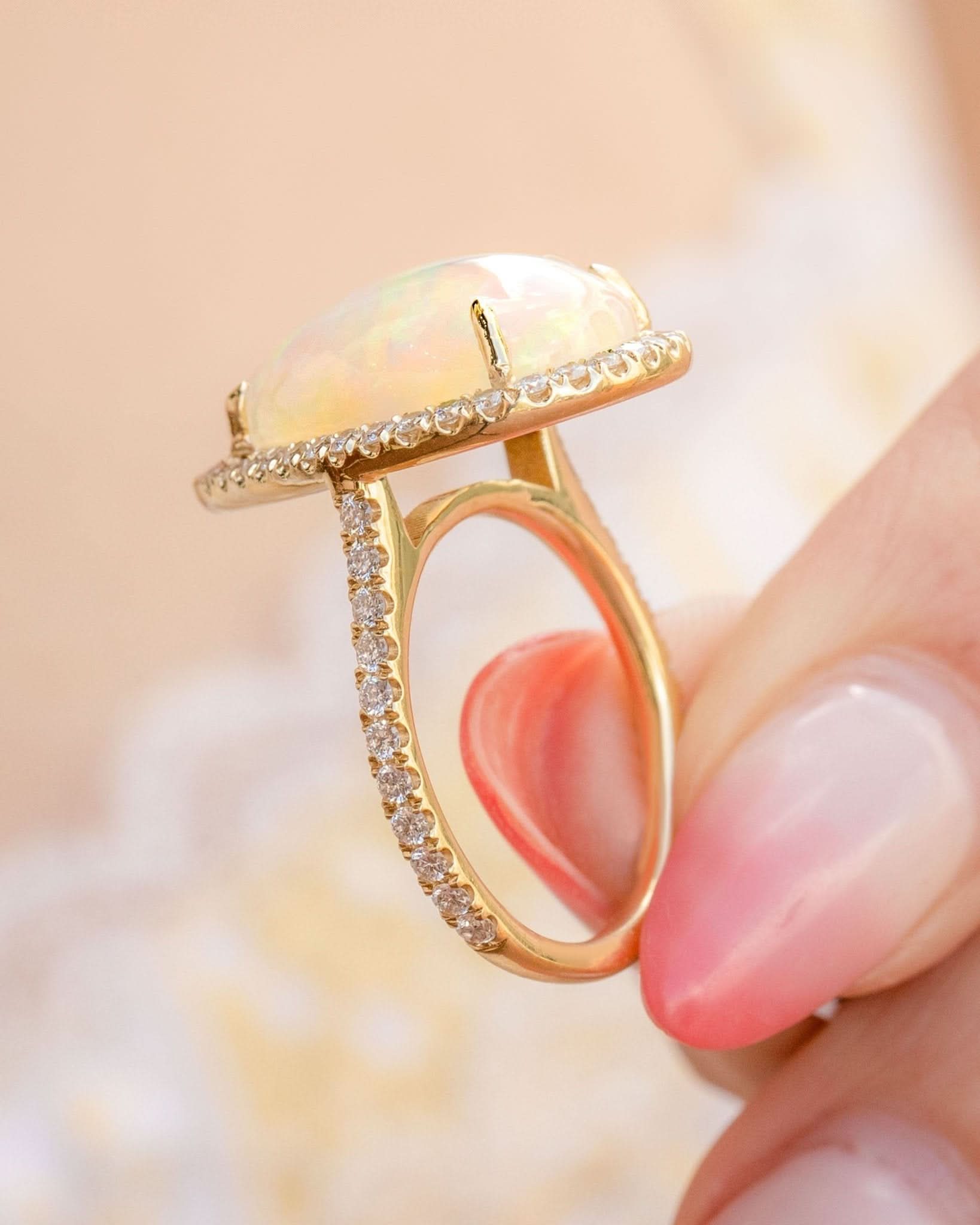 5.16ct Pear White Fire Opal Lynn - PBD Rings