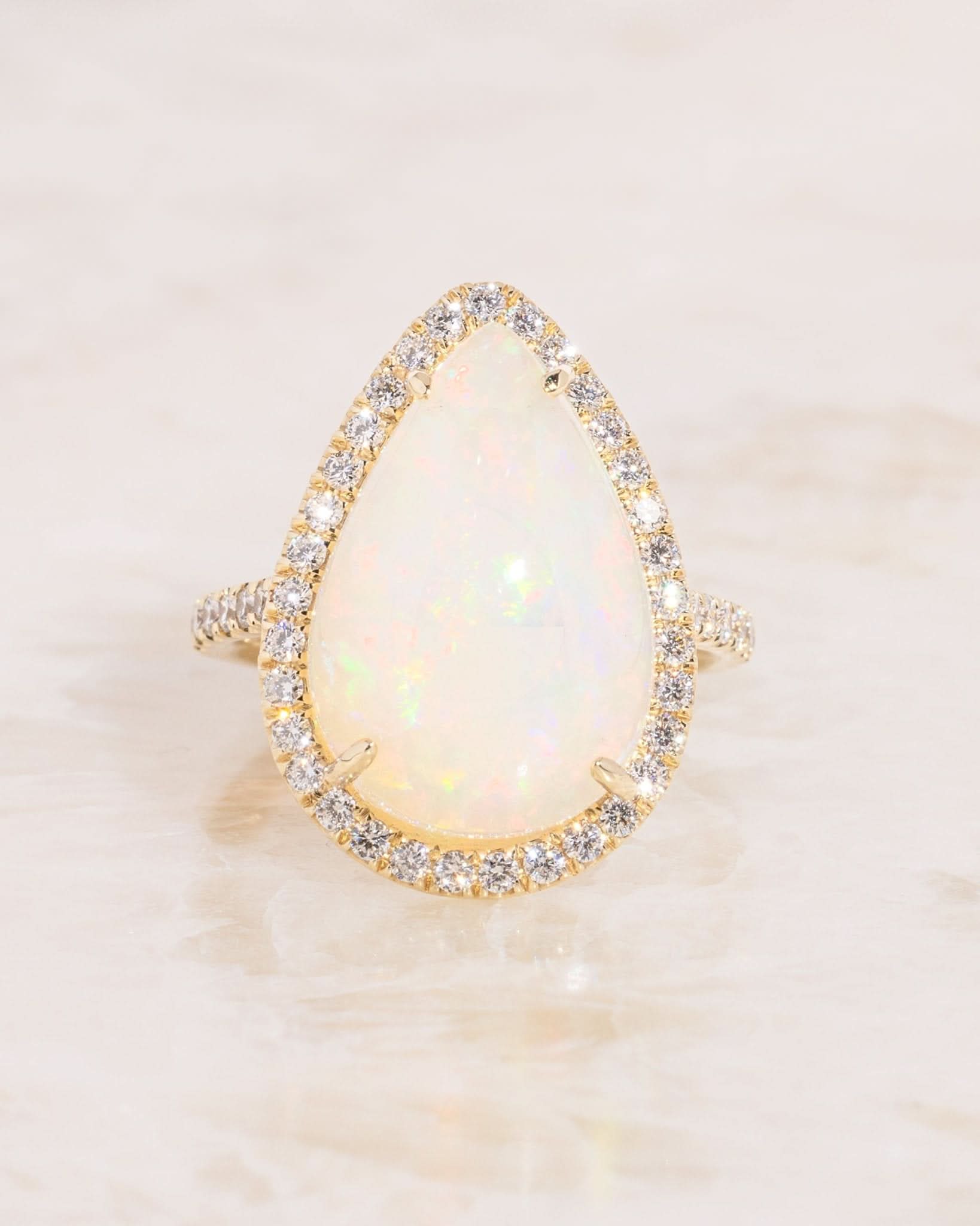 5.16ct Pear White Fire Opal Lynn - PBD Rings
