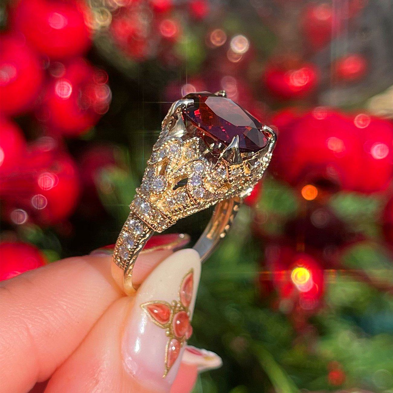6.30ct Oval Garnet Vintage Style Ring Ring Princess Bride Diamonds 