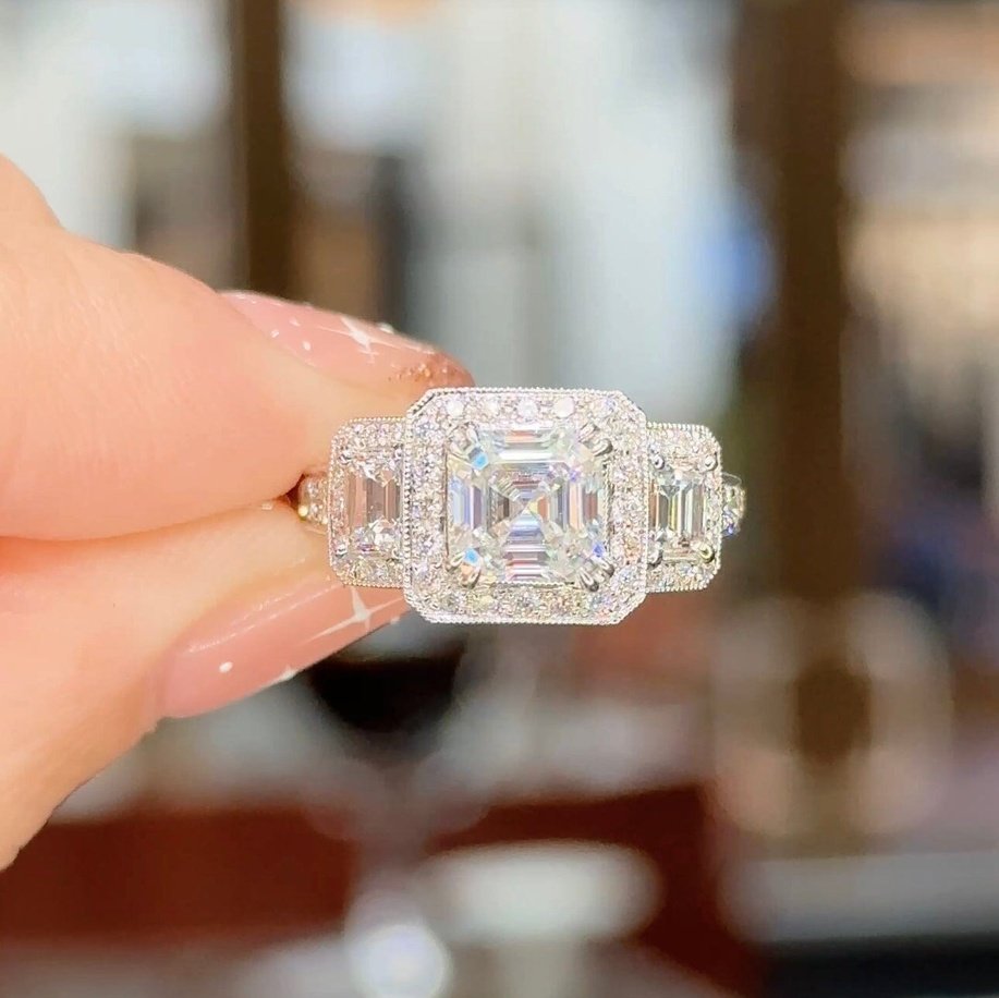6.5mm (1.50ct DEW) Asscher Moissanite Guinevere Engagement Rings Princess Bride Diamonds 