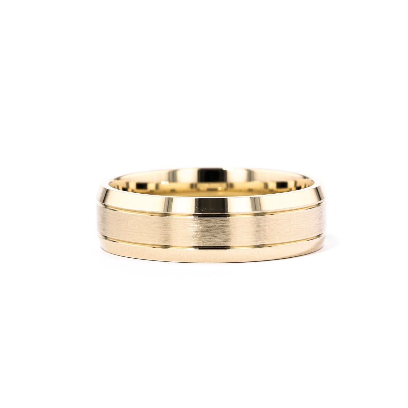 6.5mm Satin Finish Bevel Edge Gold Ring - PBD Rings