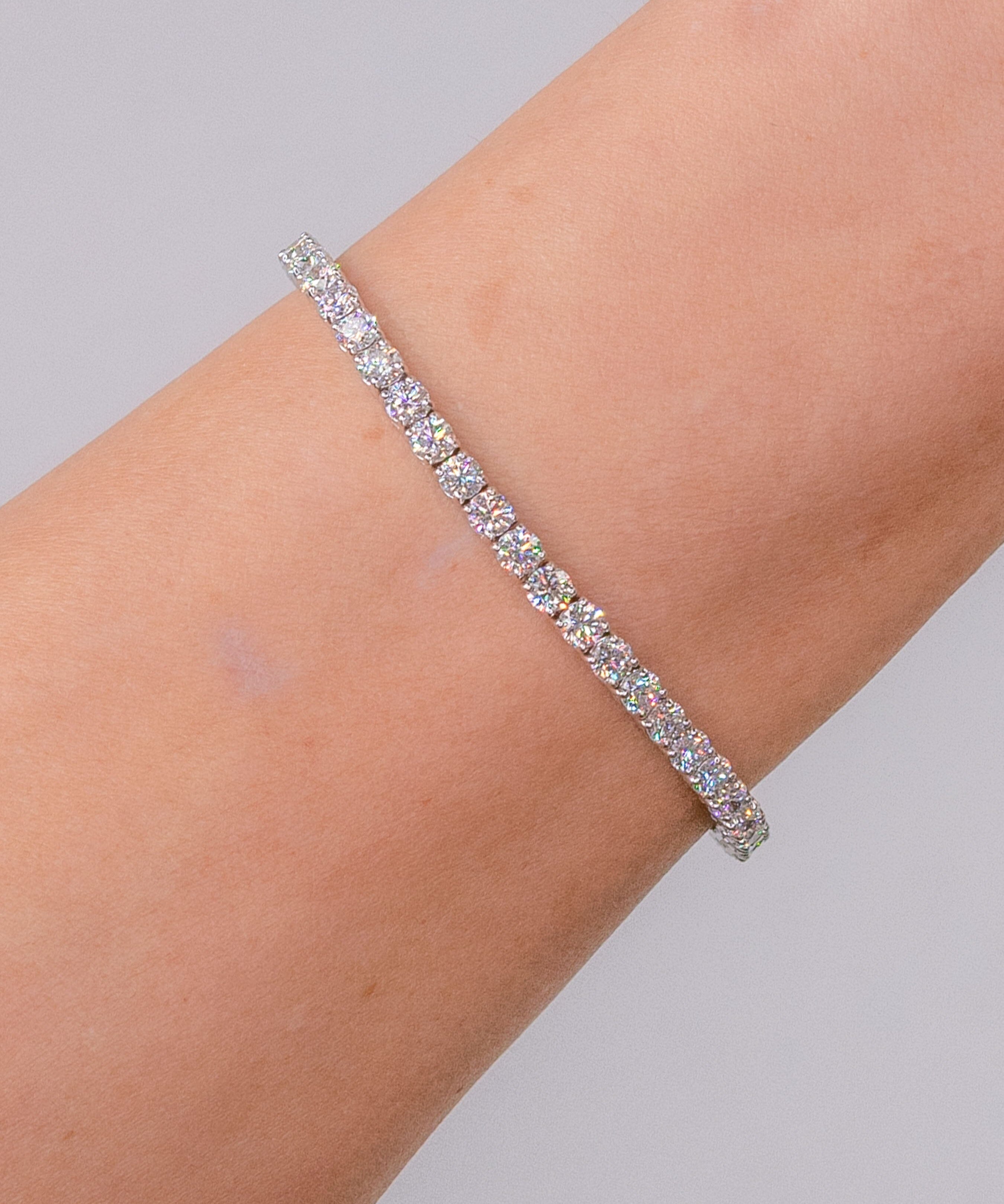 7.08ct F+ VS+ Lab Diamond Tennis Bracelet 14k White Gold Bracelets Princess Bride Diamonds 