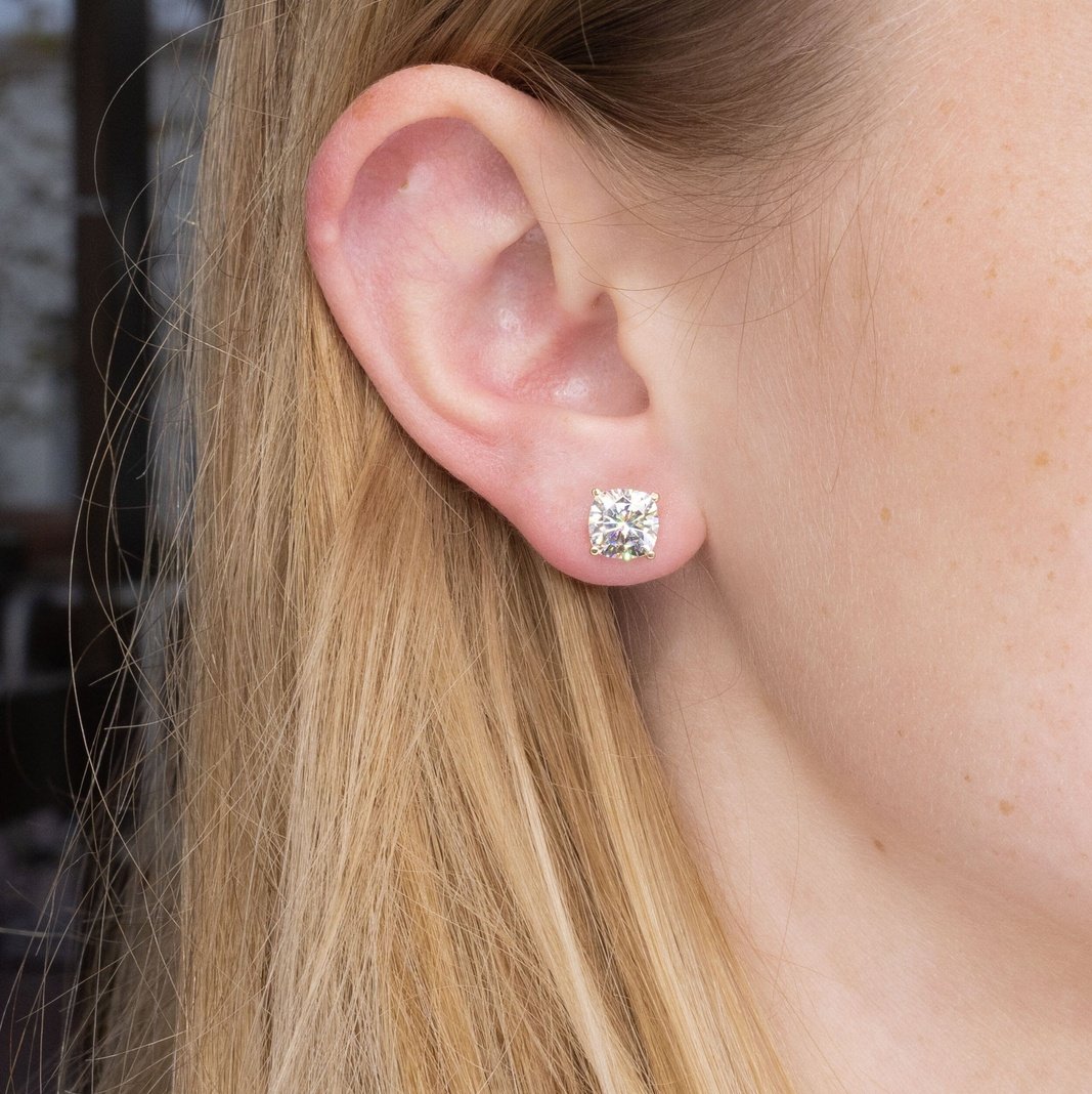 7mm Cushion Moissanite Studs Earrings Princess Bride Diamonds 