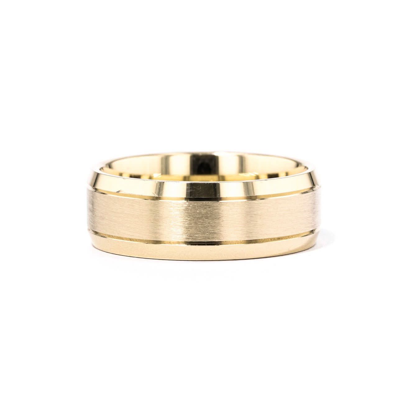 8.0mm Satin Finish Bevel Edge Gold Ring - PBD Rings