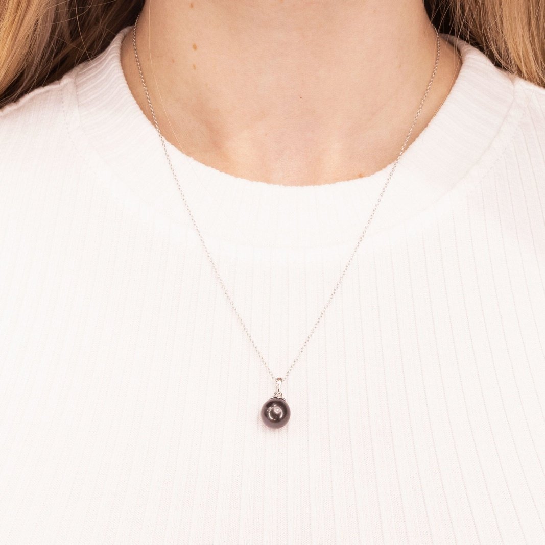 8.5mm Black Pearl Pendant Necklaces Princess Bride Diamonds 