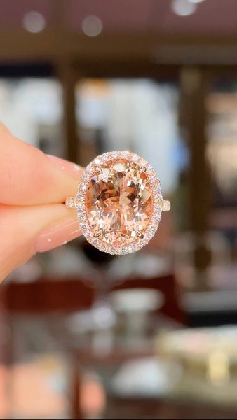14k Rose Gold Diamond Halo, Cushion-cut Morganite Engagement Ring and – Gem  of the Day