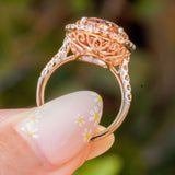 9.43ct Oval Peach Pink Morganite Ring with Filigree Engagement Rings Princess Bride Diamonds 