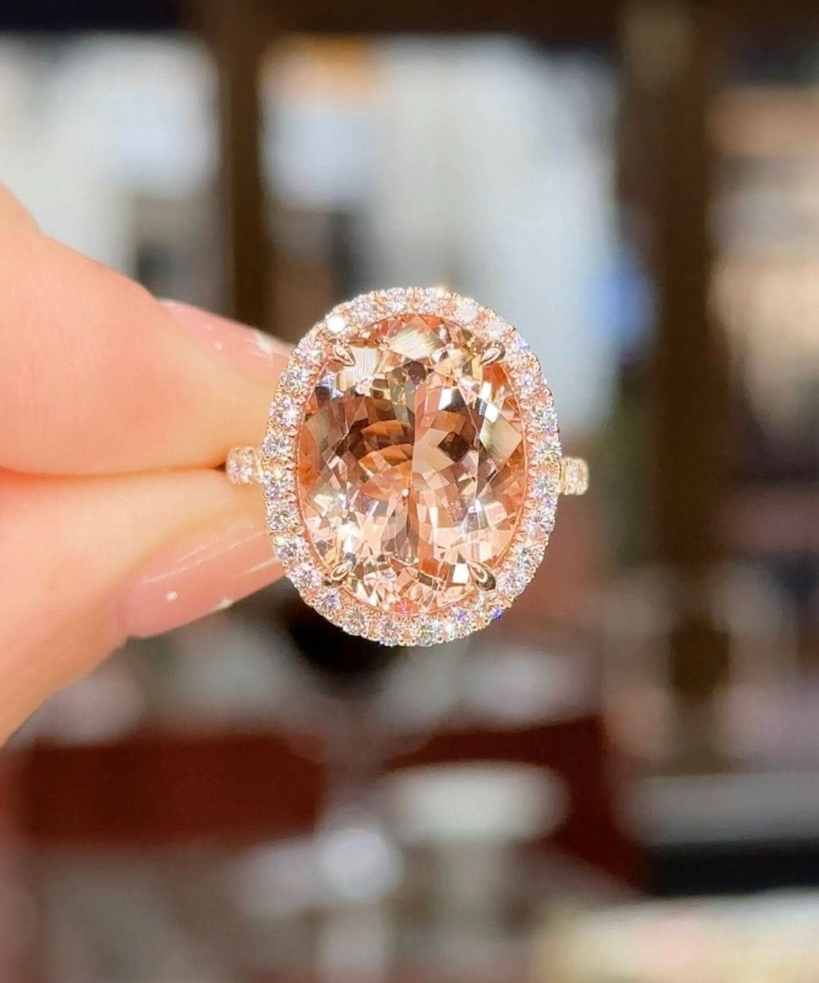 9.43ct Oval Peach Pink Morganite Ring with Filigree - PBD Rings