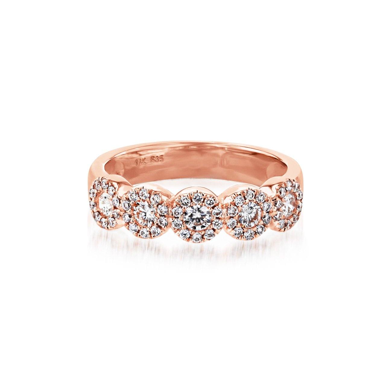 Alexis 5-Stone Halo Diamond Ring Ring Princess Bride Diamonds 3 14K Rose Gold 