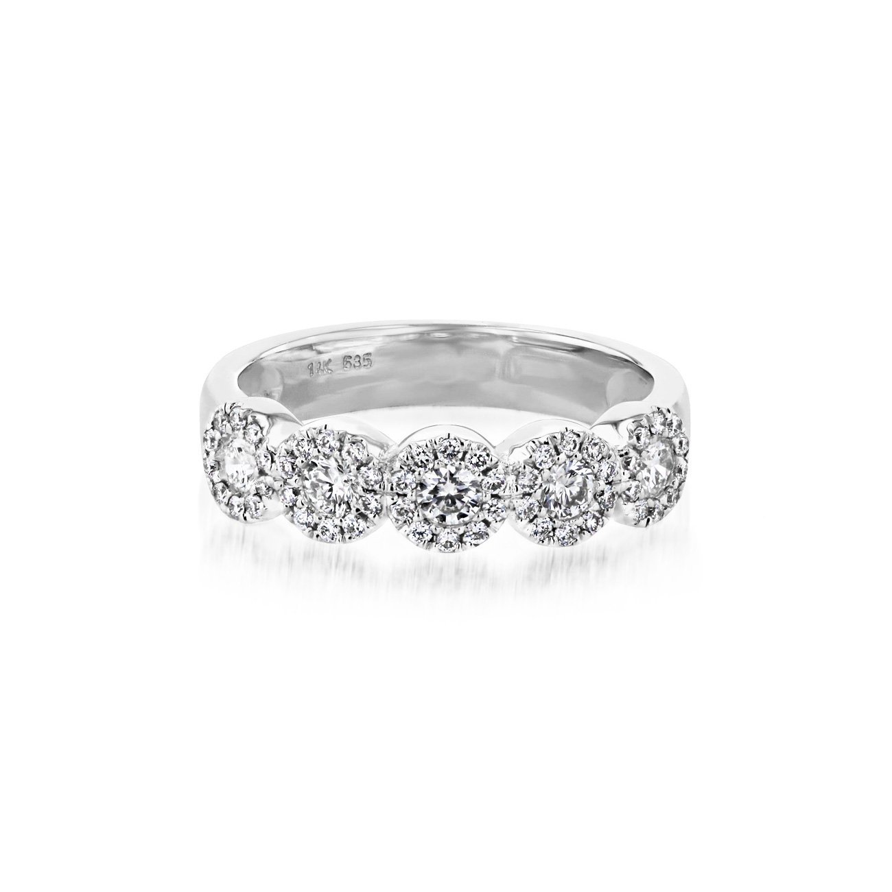 Alexis 5-Stone Halo Diamond Ring Ring Princess Bride Diamonds 3 14K White Gold 