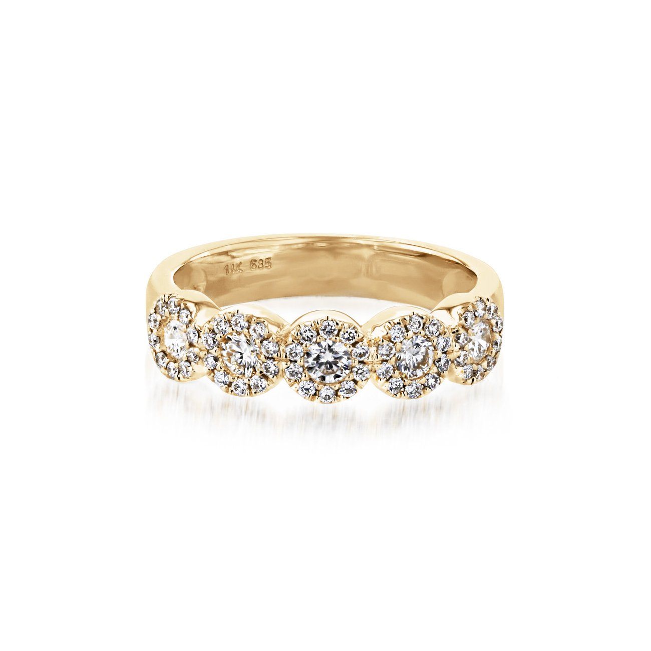 Alexis 5-Stone Halo Diamond Ring Ring Princess Bride Diamonds 3 14K Yellow Gold 