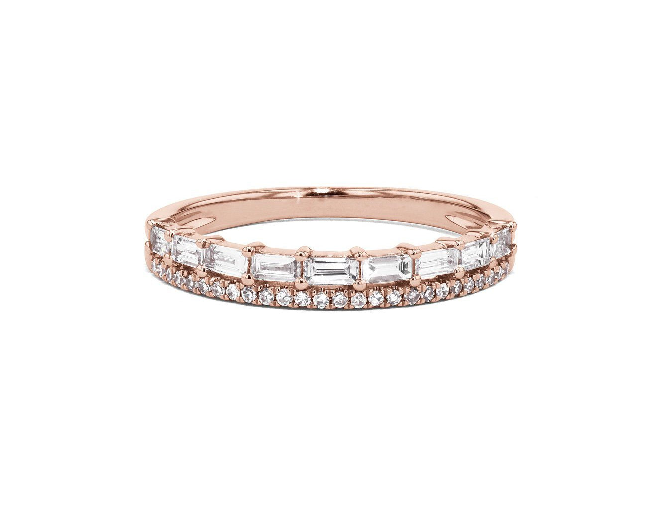 Baguette and Pavé Diamond Ring Ring Princess Bride Diamonds 3 14K Rose Gold 