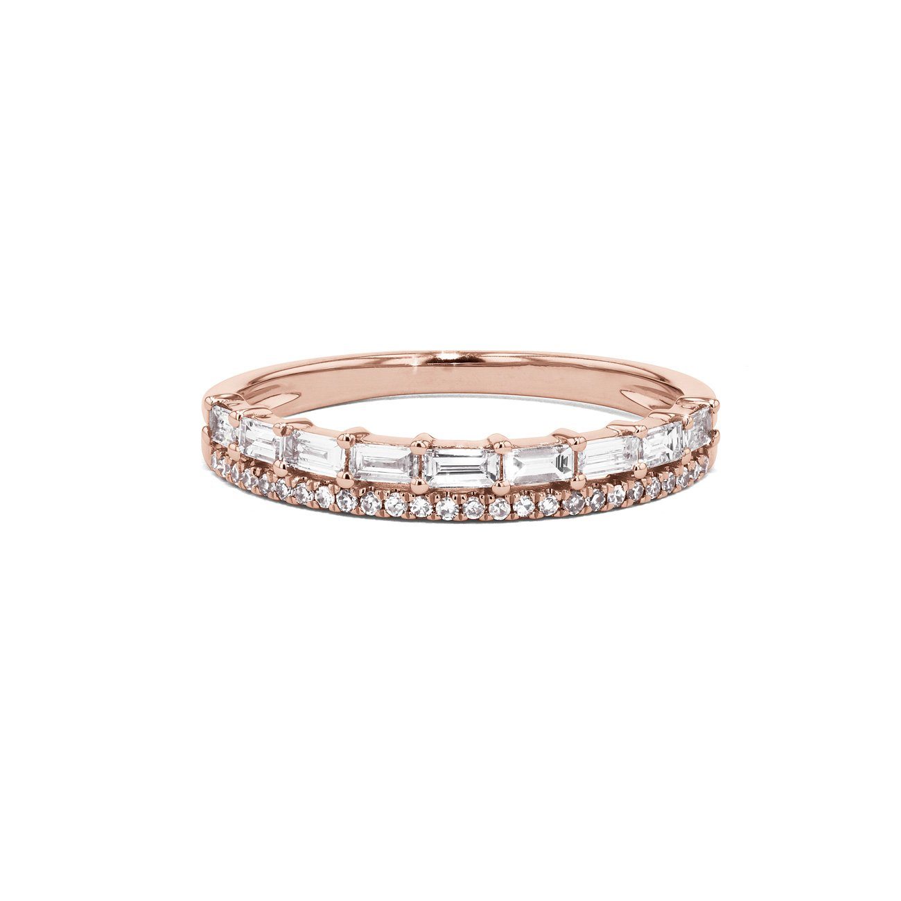 Baguette and Pavé Diamond Ring Ring Princess Bride Diamonds 3 14K Rose Gold 