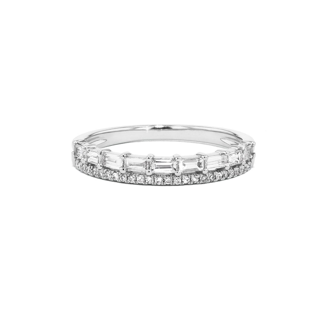 Baguette and Pavé Diamond Ring Ring Princess Bride Diamonds 3 14K White Gold 