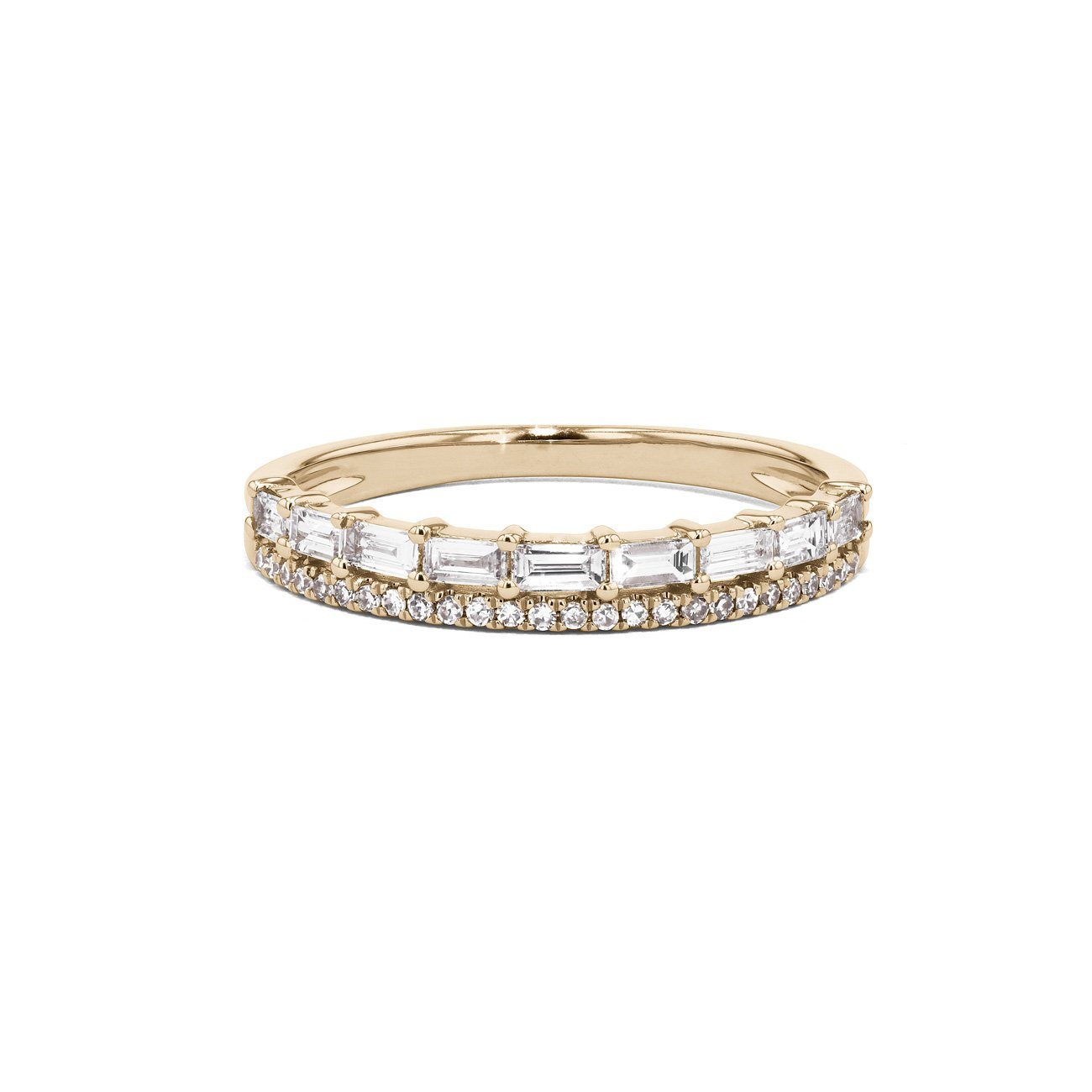 Baguette and Pavé Diamond Ring Ring Princess Bride Diamonds 3 14K Yellow Gold 