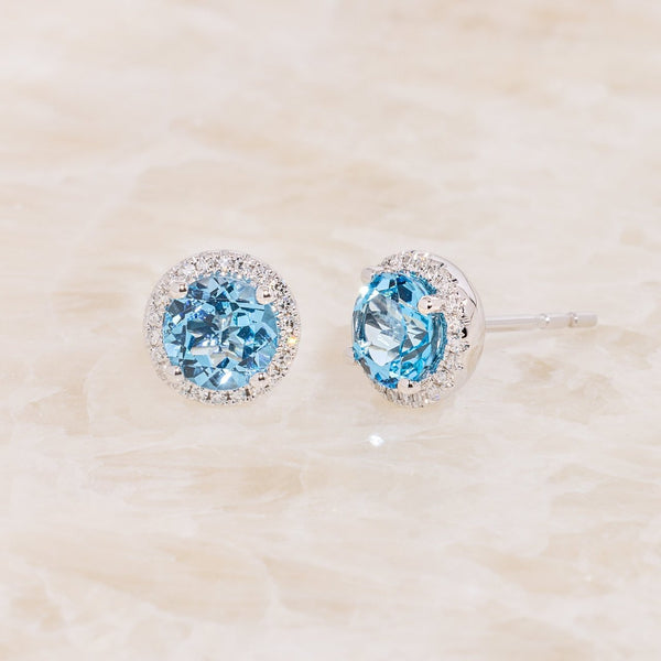 Blue Topaz and Diamond Halo Earrings Earrings Princess Bride Diamonds 