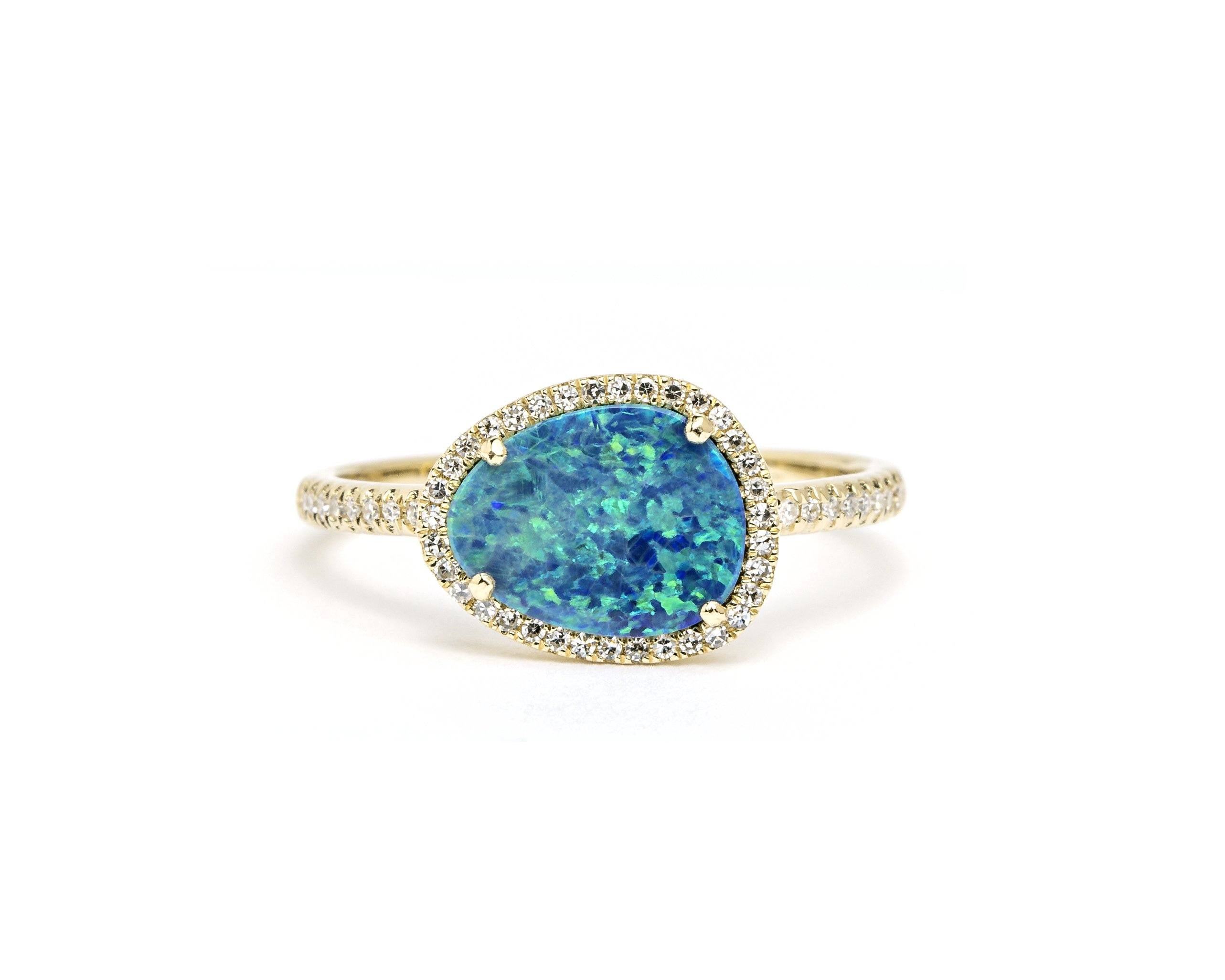 Freeform Black Opal & Diamond Halo Ring Ring Princess Bride Diamonds 