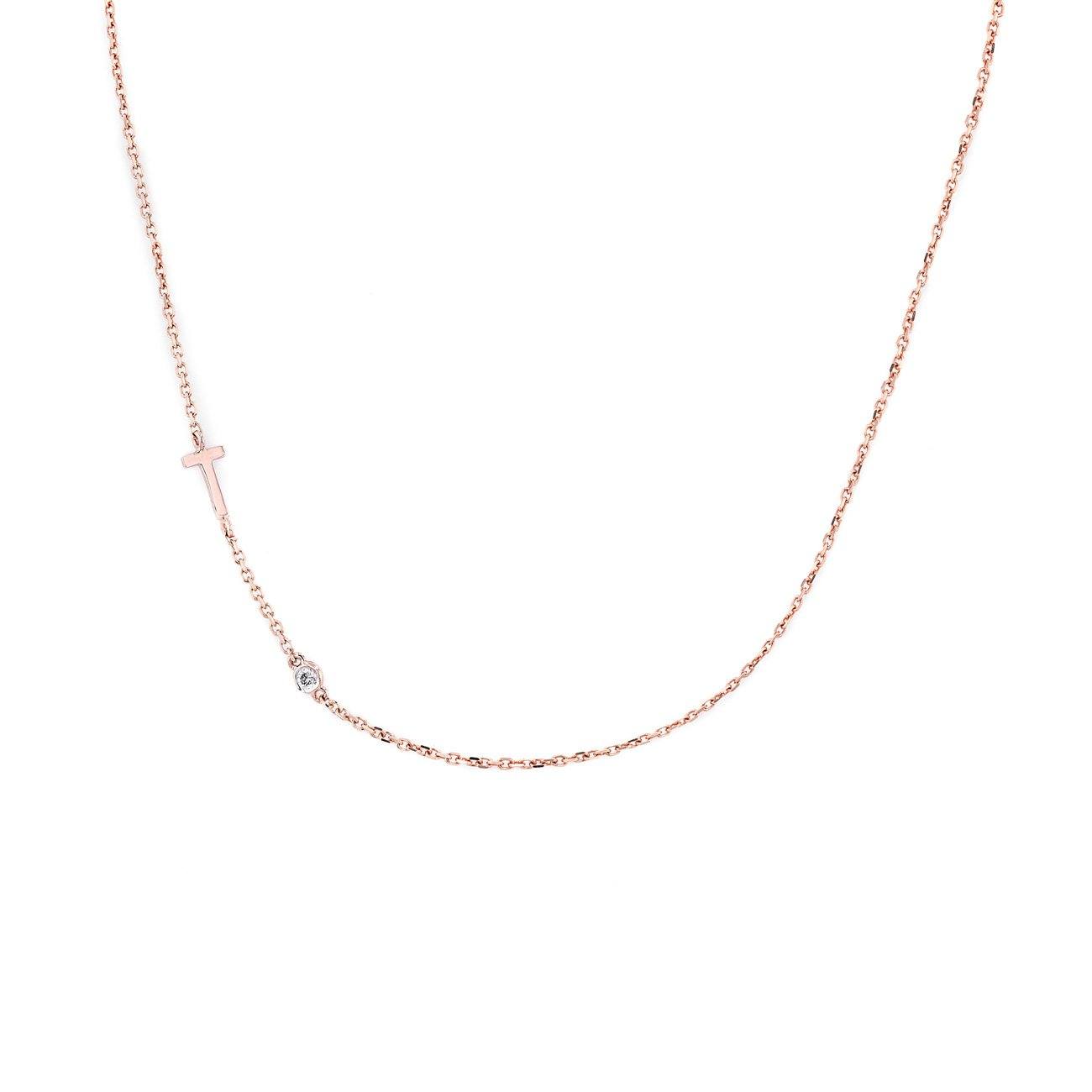 Initial And Diamond Necklace Necklaces Princess Bride Diamonds 14K Rose Gold A 