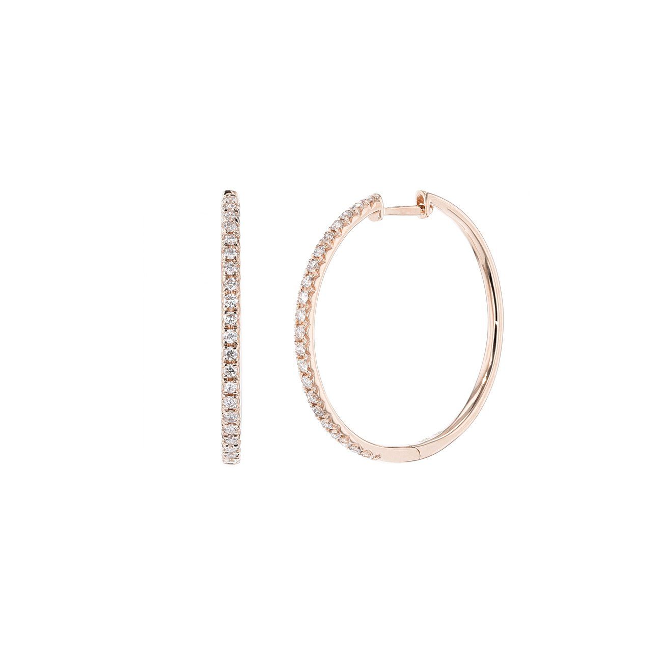 Large Pavé Diamond Hoops Fine Jewelry Earrings Princess Bride Diamonds 14K Rose Gold 