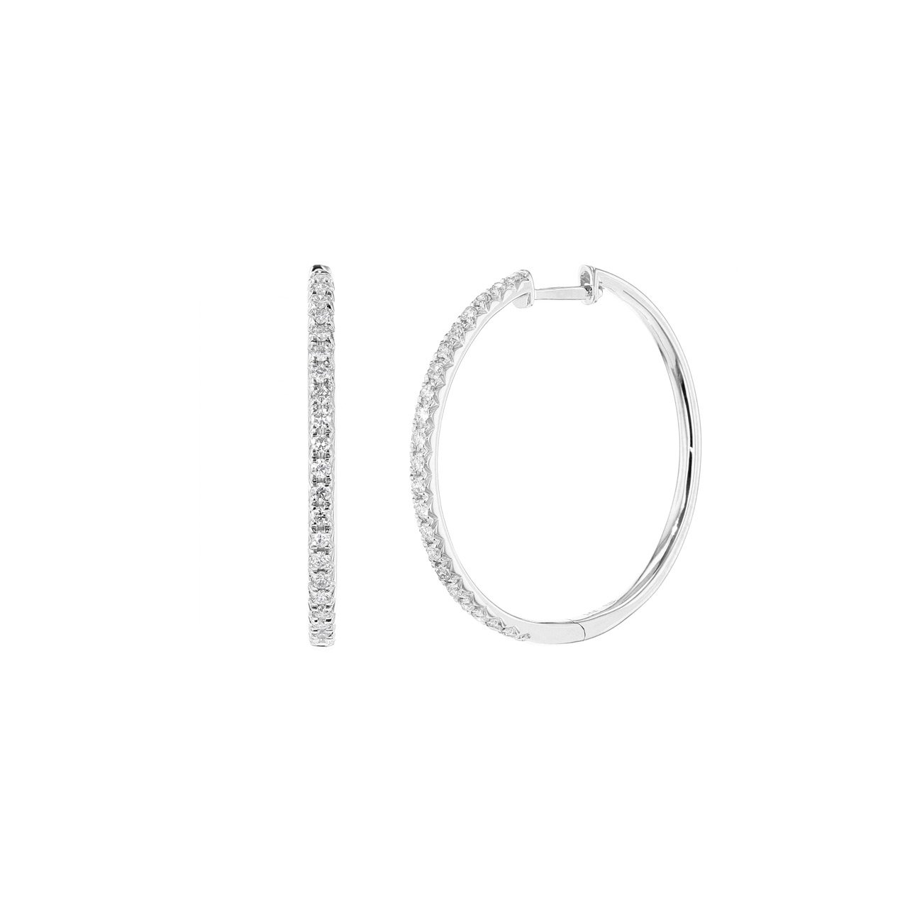 Large Pavé Diamond Hoops Fine Jewelry Earrings Princess Bride Diamonds 14K White Gold 