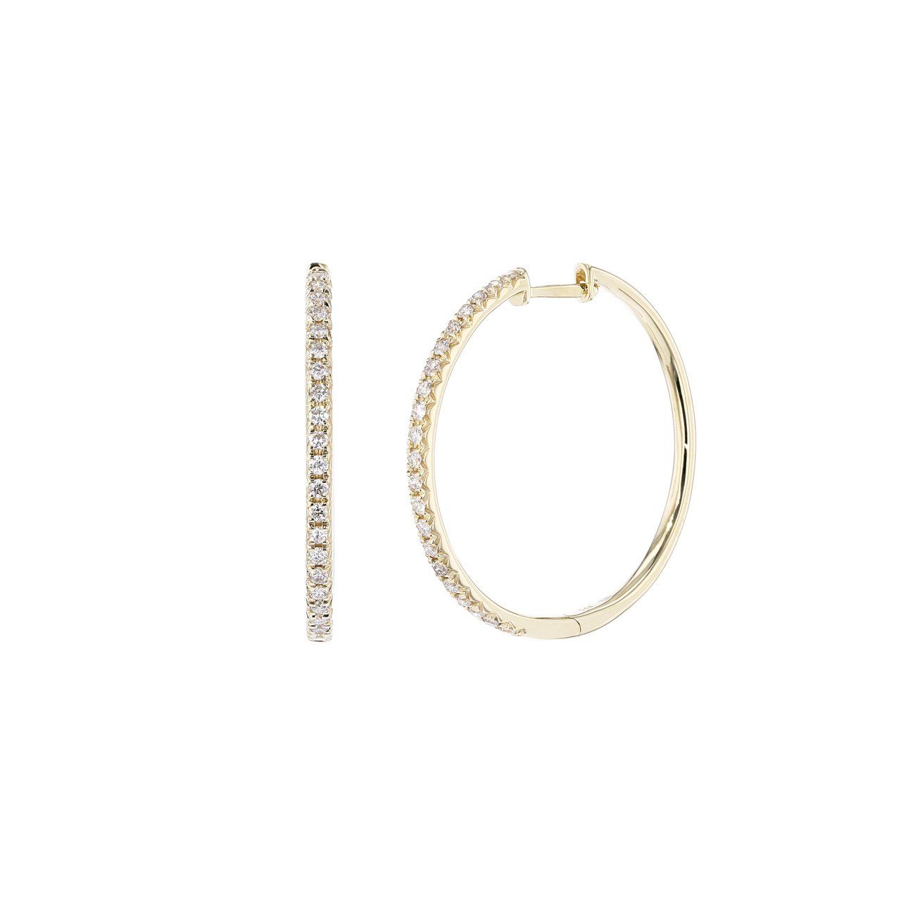 Large Pavé Diamond Hoops Fine Jewelry Earrings Princess Bride Diamonds 14K Yellow Gold 
