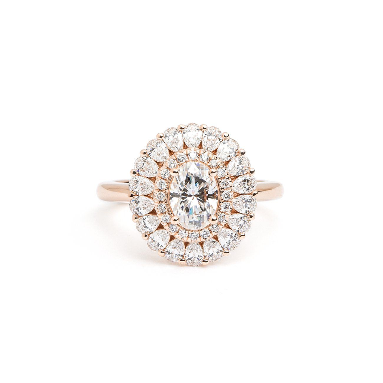 Peony Oval Engagement Rings Princess Bride Diamonds 3 14K Rose Gold 