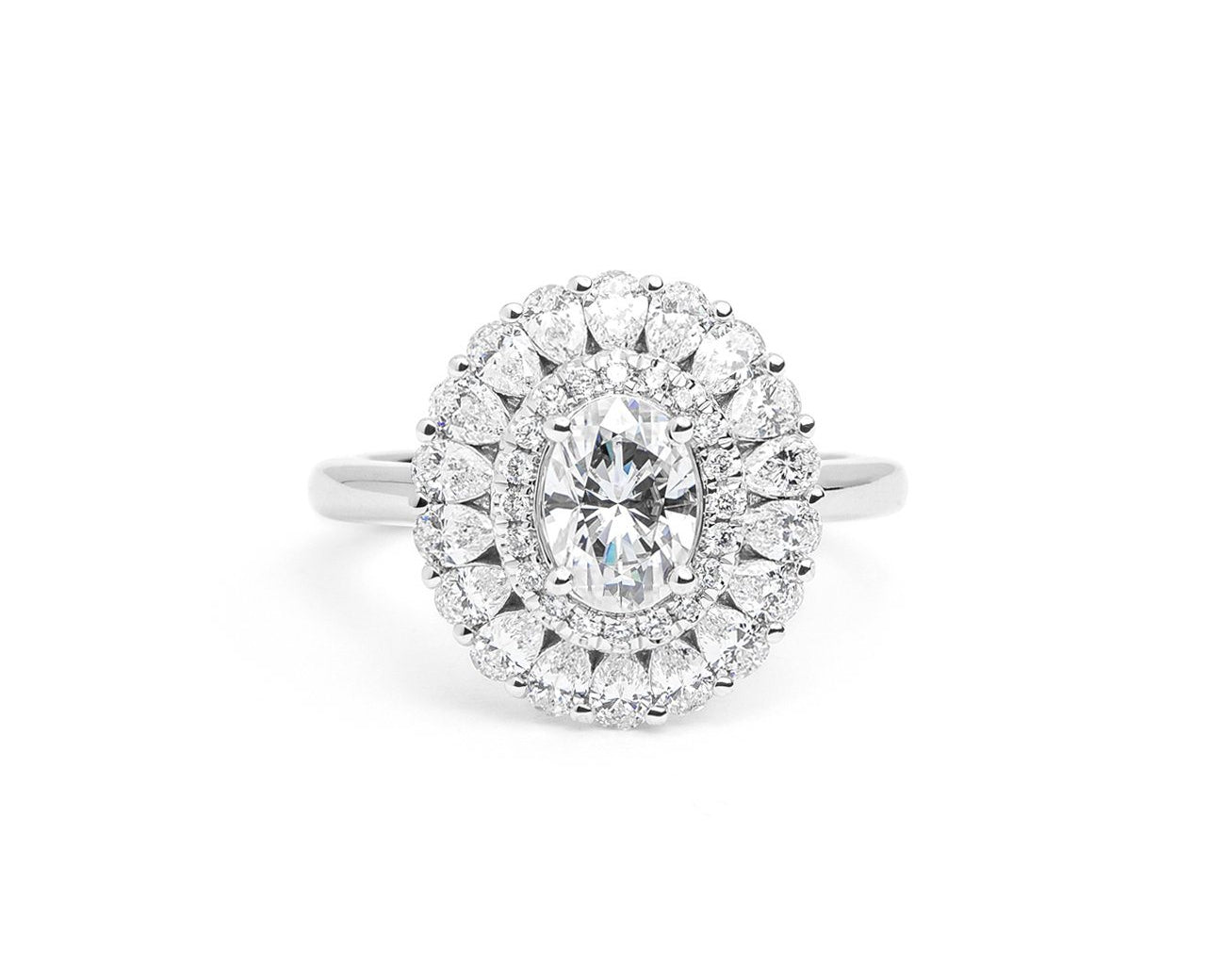 Peony Oval Engagement Rings Princess Bride Diamonds 3 14K White Gold 