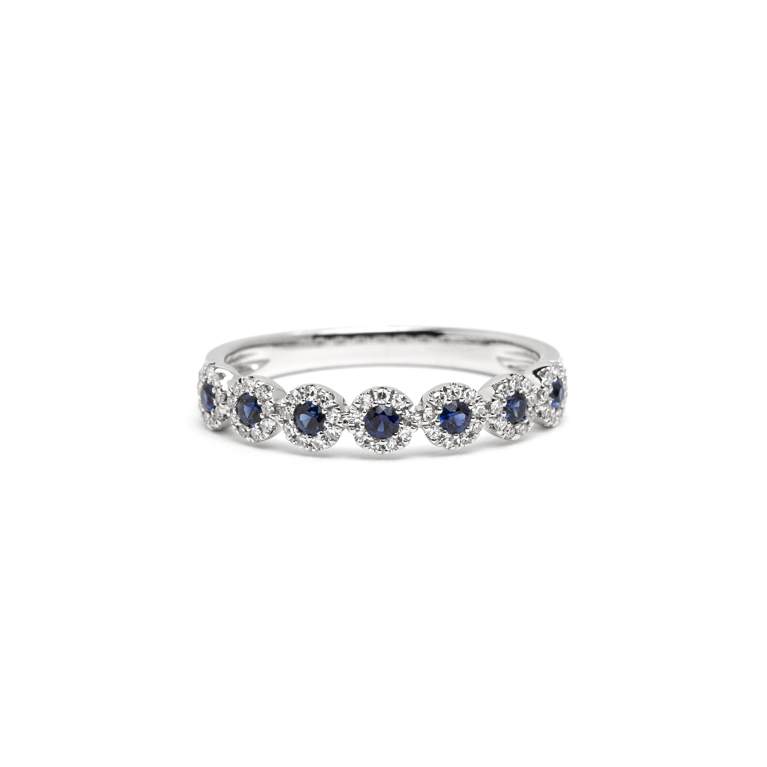 Petite Alexis 7-Stone Sapphire Halo Ring Ring Princess Bride Diamonds 